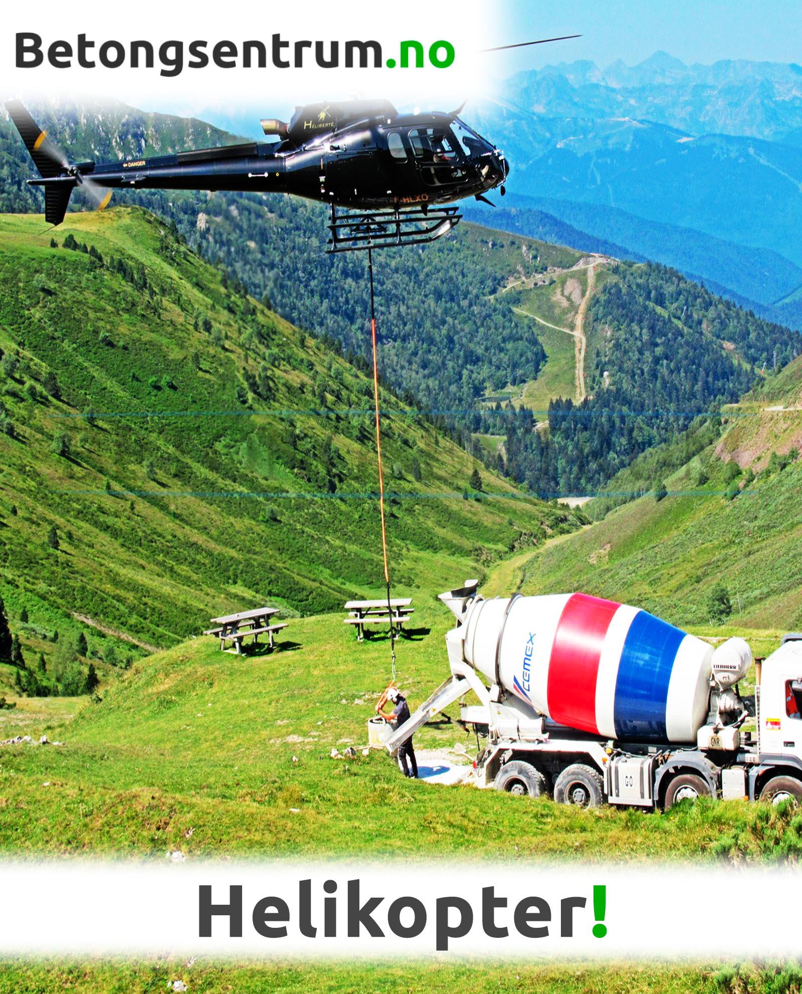 Betong med helikopter